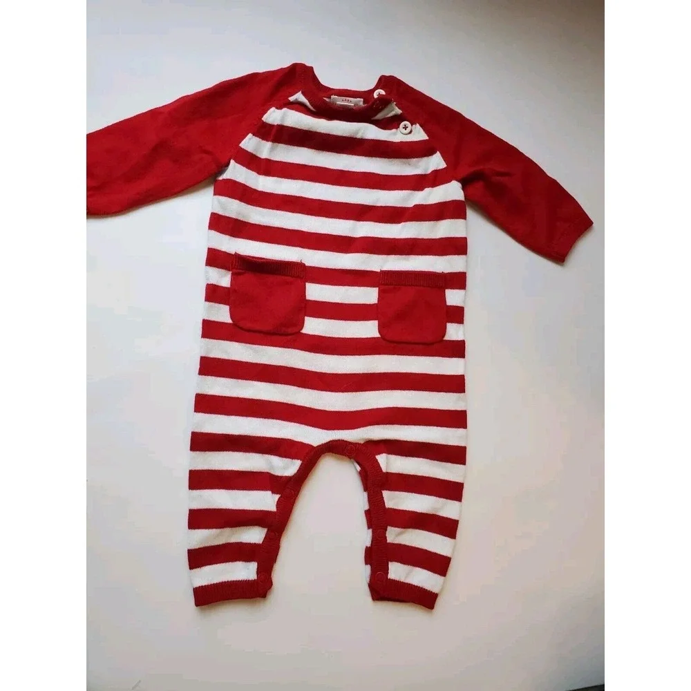 Cat and Jack Baby 3‎ To 6 Month Red Striped One Piece Jumper footless Romper